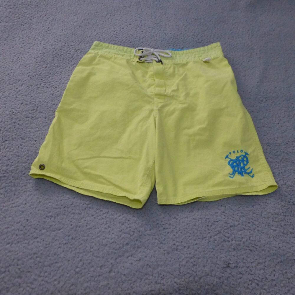 Polo Ralph Lauren Swim Trunks Mens 30 Yellow PRL Crest Emblem Yellow Drawstring